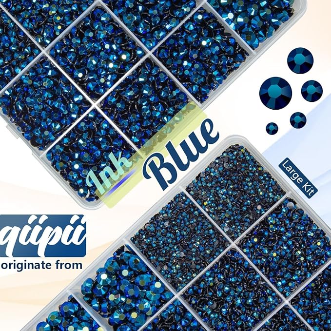 Ink Blue Resin Rhinestones w B7000 Glue for Bedazzling Crafting 2mm-6mm Montana Flatback Jelly Stones Navy Blue Diamonds Gems Bedazzler Kit for Nails Face Eyes Makeup Tumblers Bottles Crafts