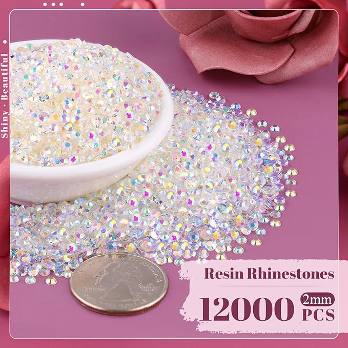 12000PCS 2mm Resin Jelly Rhinestones in Bulk (Transparent AB), Bedazzling Flatback Crystals Rhinestones for Crafting DIY Nail Decoration, Gems Diomand Charms for Tumbler Shoes Clothing Fabric