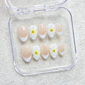 10 Pcs Luxury Handmade Nails with Glue, Almond Press on Nails Short French False Nails with 5D Flower Art Designs Handmade Nail Muti-Layer Gel Thick False Nails for Women(Size S)