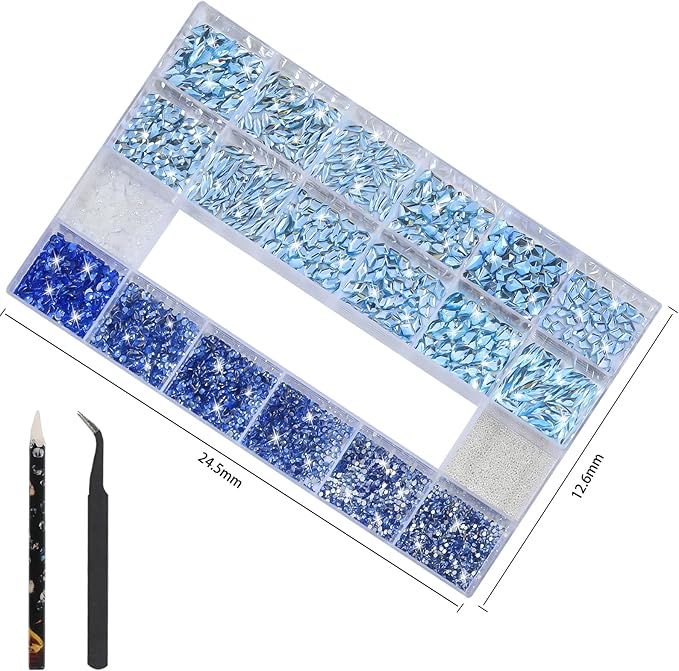Nail Charms and Gems - 5000 Pcs, 20 Types, 20 Sizes, with Kit, Nail Rhinestones, Faux Pearls, Beads, for Nail Art (Light Blue)