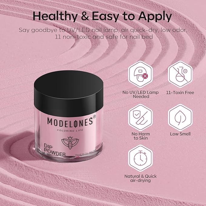 Modelones Dip Powder Nail Kit Starter, 20 Colors Pink Red Brown Spring Summer Dipping Powder Liquid Set Base&Top Activator for French Nail Art Salon DIY Kit