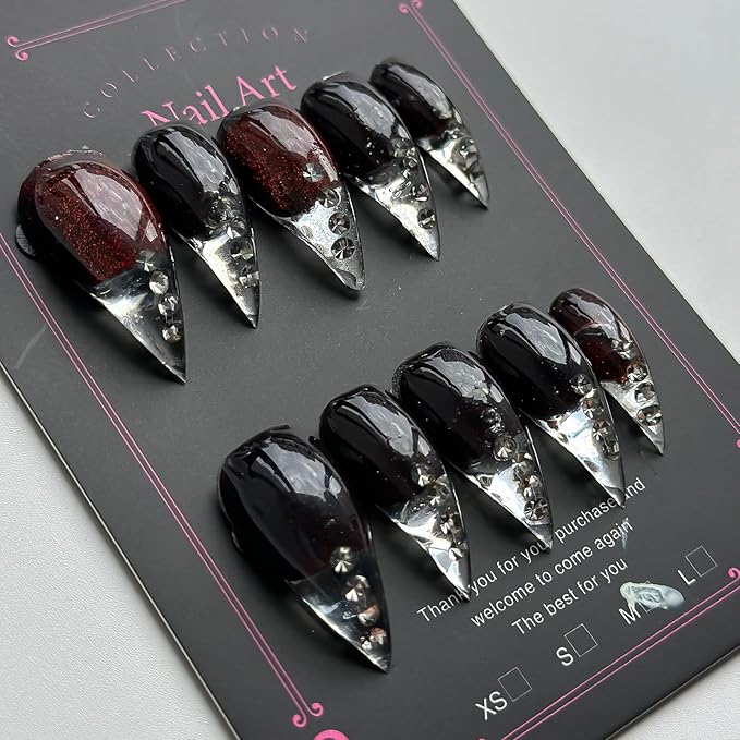 Halloween Press on Nails Luxury Medium Stiletto Handmade Eagle Claw Reusable ABS Material Curved Fake Nails Glitter Spider Rhinestones Design Cat Claw Glossy Glue on Nail Thick Acrylic Nails(S)