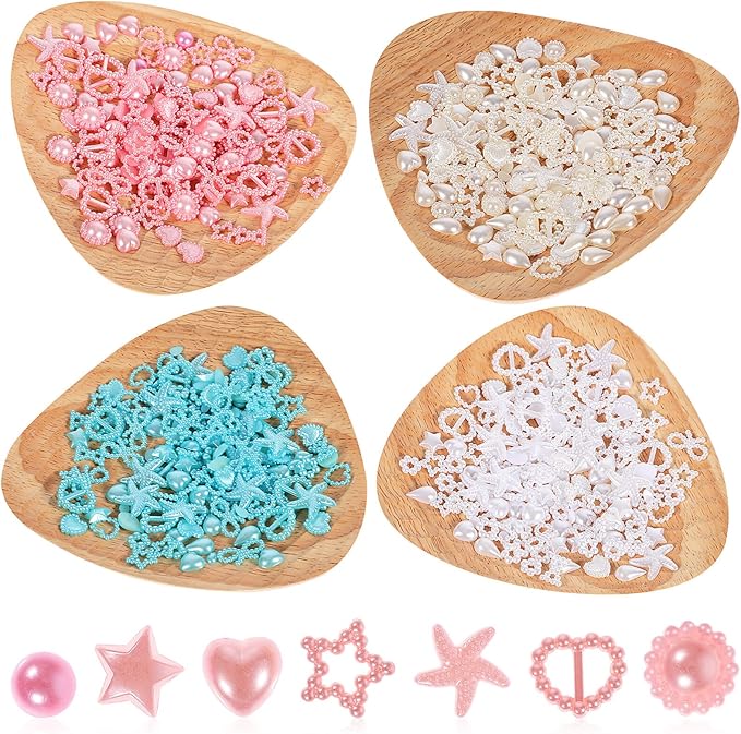 Beaupretty 4 Bags Pearls Heart Nail Charms Mixed Style 3D Nail Art Charms Assorted Heart Star Bowknot Round for Nail Art DIY Crafts Accessories