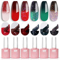 YTD Likomey Color Changing Gel Nail Polish Set,Christmas 6 Colors Shimmer Brocade Glitter Mood Temperature Change Colors Kit,Fall Winter Red Green UV Thermal Varnish,6 Pcs 7.5ml