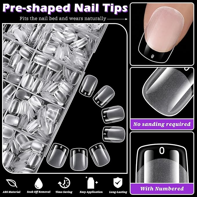 LoveOurHome 750pc Extra Short Square Nail Tips Clear Fake Nails XS Square Gel Nail Tips Full Cover Acrylic Nails Clear Press on Nails Short False Nail 15 Sizes Fingernails for Gel Nail Extension