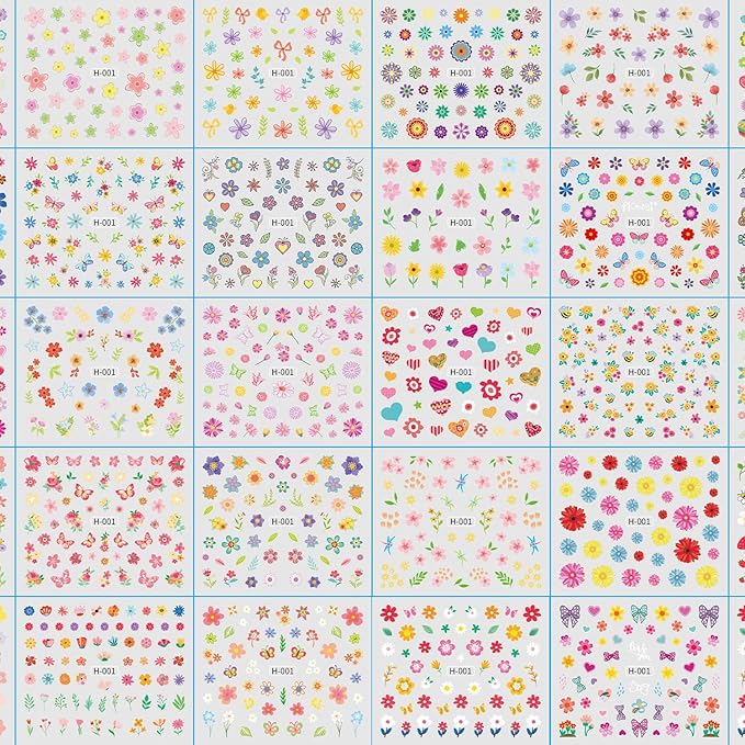 30 Sheets Spring Nail Art Stickers Multicolor Flower Nail Decals 3D Self-Adhesive Nails Design Cute Daisy Nail Stickers Floral Manicure Decorations Supplies for Women Girls