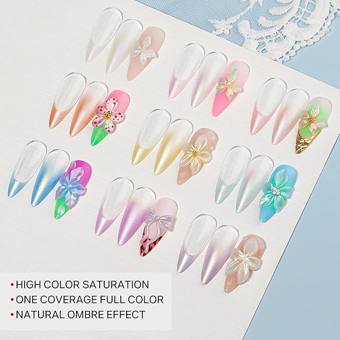 MIZHSE White 3D Sculpting Nail Gel and 9 Mermaid Colors Ombre Patting Gel Polish Kit，3D Nail Art Soak Off U V Painting Gel Set with Sponges, for Nail Art DIY