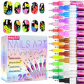 Glow In The Dark Nail Art Pens, 24 Color 0.5 MM Fluorescent Neon Nail Polish Pens Set Drawing Point Painting Liner Painted Pen Kit, Waterproof Nail for DIY Design Manicure Tools