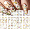 Easter Nail Art Stickers Decals 3D Self-Adhesive Nail Art Accessories Cartoons Bunny Chick Egg Designs Sticker Lovely Easter Rabbit Manicure DIY Nail Decorations 12 Sheets