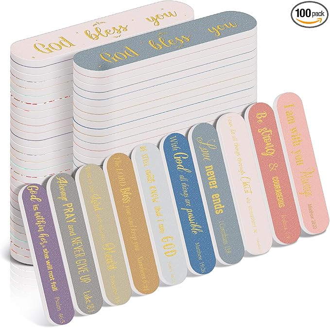 100 Pcs Christian Gifts for Women Bulk Women's History Month Gift Christian Nail File Bulk Boho Bible Scripture Emery Board Nail Files Religious Appreciation Gifts for Employee Coworker