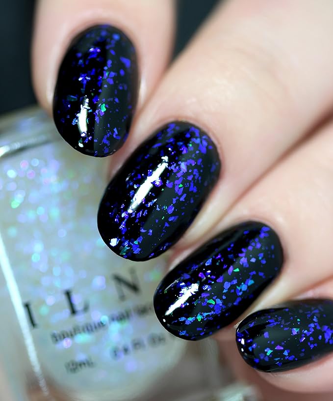 ILNP Spaced Out - Deep Blue, Purple Color Shifting Iridescent Flakie Topper Nail Polish
