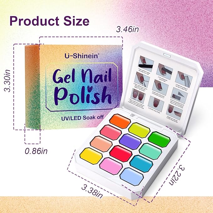 Gradient Gel Nail Set,16 Bright Neon Color for Ombre Nail Polish Platte Kit with 14* Nail Art Tools, Summer Rainbow Pat Painting Gel French Nail Manicure No-wipe DIY Art Home Salon