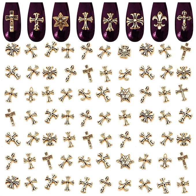 Gold Cross Nail Charms – 100 Pcs Set Gold Nail Charms and Gems in Acrylic & Metal Alloy, Durable 3D Cross Shapes for Trendy & Artistic Designs – Easy-to-Apply Accessories for Eye-Catching Manicures