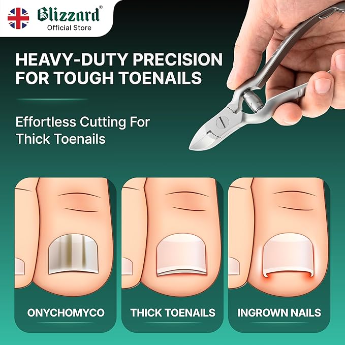 Blizzard Professional Toe Nail Clippers for Men - Podiatry Heavy Duty Toenail Clippers for Seniors with Metal Nail File - Podiatrist Ingrown Toenail Tool Set Including Fingernail File