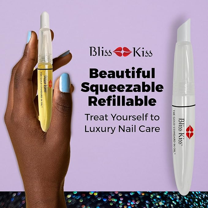 Bliss Kiss Refillable Cuticle Oil Pen for Nails - Empty 8 ml Squeeze Nail Oil Pen with brush applicator from 2-Pack
