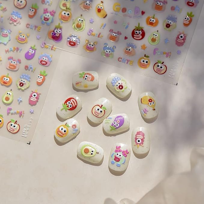 Dedyel Funny Face Nail Stickers Fun Big Lips Cute Cartoon Face Self-Adhesive Nail Stickers for Women Girls Kids Nail Art Decoration
