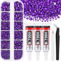 Resin Rhinestones for Crafting with B7000 Jewelry Glue, 1 Box Dark Violet Flatback Crystals with 3Pcs 10ml Glue for Bedazzling Crafts DIY Nail Art Makeup，Non Hotfix Gems for Clothing Shoes