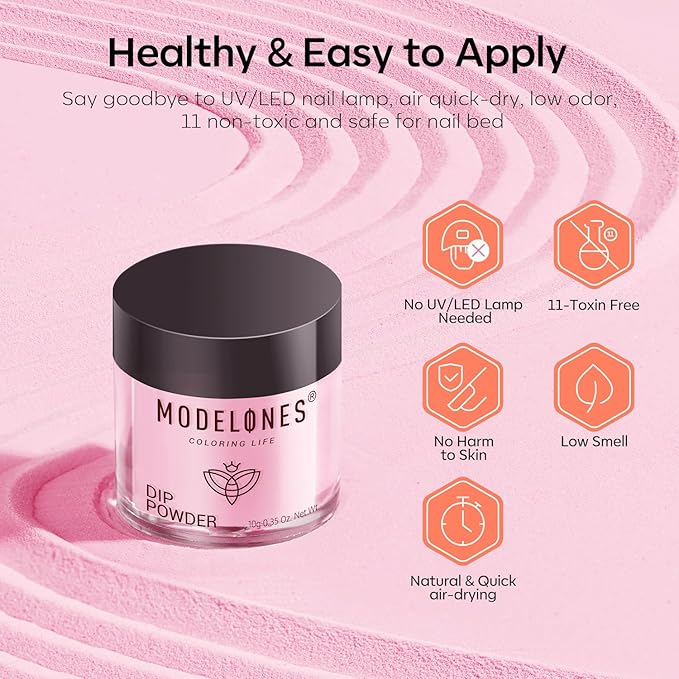 Modelones Dip Powder Nail Kit Starter, 20 Colors Summer Pink Green Purple Red Clear Dipping Powder Liquid Set Base&Top Activator for French Nail Art Salon DIY Manicure Kit