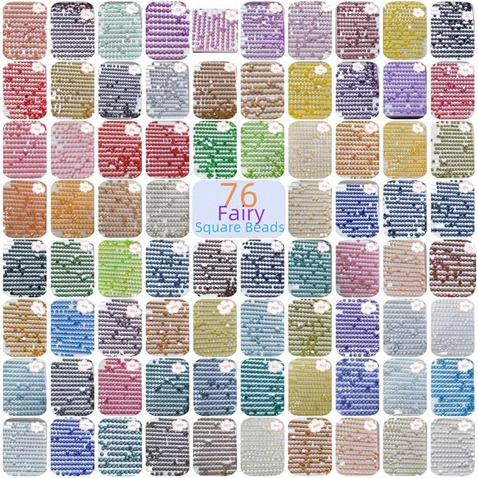 76000PCS Fairy Beads for Diamond Painting, Diamond Painting Accessories, 76 Colors Square Drills for Crafts, Bead Art or Nails Art, 2.5MM