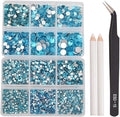 NCB 8000pcs Non Hotfix Rhinestones 10 Sizes Flatback Crystal Glass Rhinestones with Tweezers and Picking Pen for Nail Art Clothes Bags Phone Decorations Crafts DIY (004 Aquamarine Mix SS3-SS30)