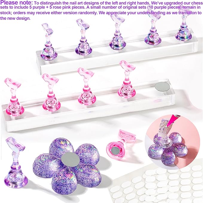 2 Nail Stand for Press Ons, Fake Nail Holder for Painting Nails, Upgrade Solid Acrylic Nail Stands Nail Magnets for Nail Art Design, Flower Nail Holder for Nail Practice Display Supplies W/ Glue Tips