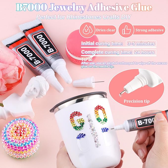 24000Pcs Resin Rhinestones for Bedazzling with B7000 Jewelry Glue, Multicolor 3mm Flatback Gems Rhinestones for Crafting, Clothing Tumblers Mugs Shoes Fabric Decor Nail Art