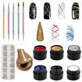 Vtrem 6 Colors 8ML Spider Gel Set with 5 PCs Double Ended Point Drill Drawing Brush Pen + Nail Rhinestones, Matrix Gel with Gel Paint Design Nail Art Kit Wire Drawing Nail Gel for Line
