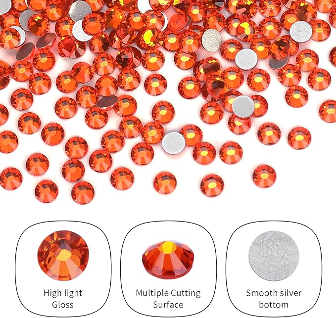 2000PCS Orange Rhinestones Bulk, Flat Back Crystal Glass Stone Round Gems,SS30, 6.4-6.6mm