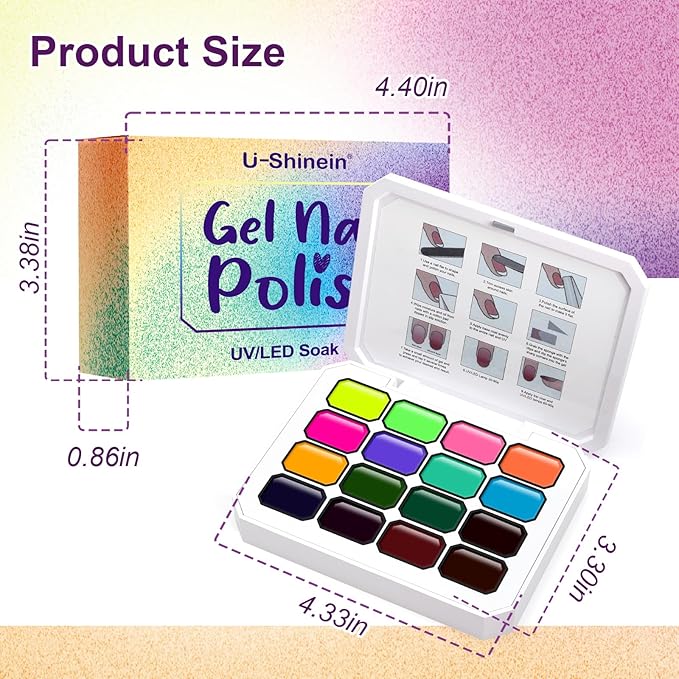 Gradient Gel Nail Set,16 Bright Neon Color for Ombre Fluorescent Jelly Nail Polish Platte Kit with 14* Nail Art Tools,Pat Painting Gel French Nail Manicure No-wipe DIY Art Home Salon
