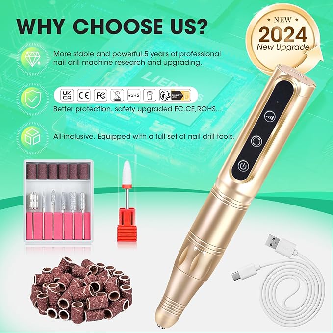 Nail Drill Cordless Professional E Filer for Nails 32000RPM Electric Nails Drill Kit Nail Drill Professional Wireless Nail File Drill Rechargeable Electric Nail File for Acrylic Gel Nails