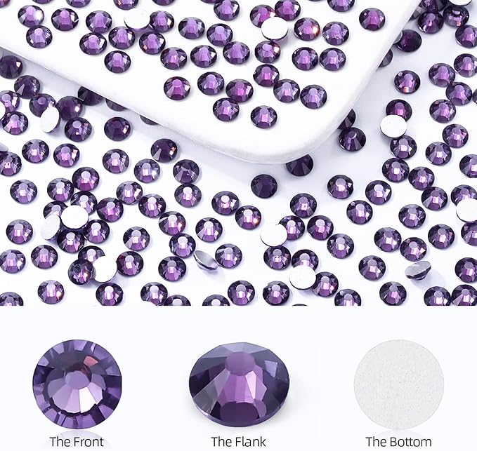 Tanzanite Flatback Rhinestones, Glass Rhinestones for Nail Art and Craft, Glue Fix, Loose Crystal Gemstones(Tanzanite, SS12, 1440pcs, 2.9-3.0mm)