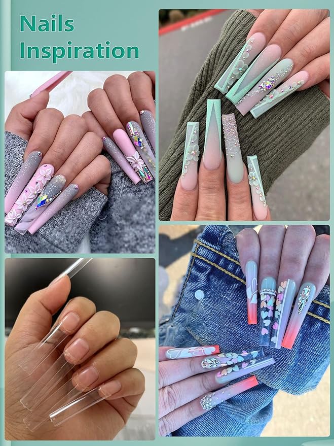 Individual Size 3 4 5 6 No C Curve Nail Tips for Acrylic Nails Professional, 200PCS 3XL Extra Long, Half Cover Straight Tapered Square Nail Tips 4 Mostly Used Sizes