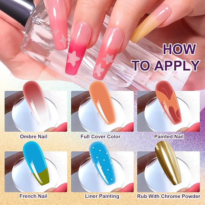 Gradient Gel Nail Set, 9 Colors Almond Ombre Gel Nail Polish with 6 Aurora Multi-Purpose Brushes for Pigment Pat Nails French Manicure Nail DIY Painting Soak Off UV Canyon Bloom