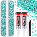 6100Pcs Resin Rhinestones for Crafting with 2Pcs 10ml B7000 Jewelry Glue, 1 Box Flatback Crystals Diamond (Aquamarine) for Bedazzling Crafts DIY Nail Art，Non Hotfix Gems for Clothing Shoes Tumblers