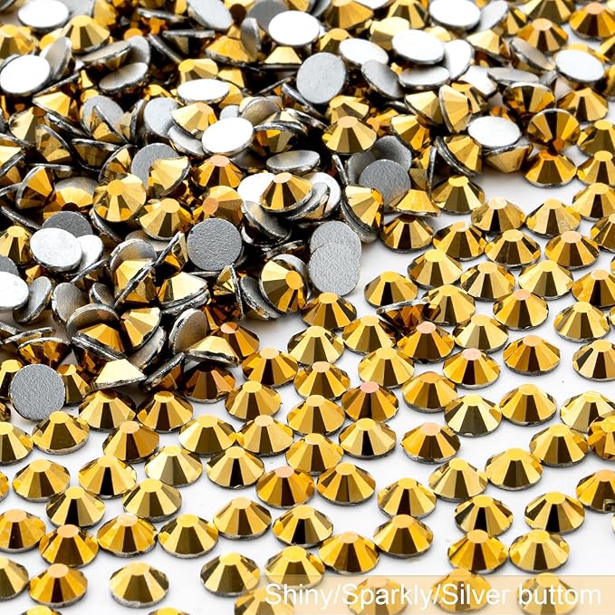 Flatback Rhinestones Bulk, 14400PCS Gold Rhinestones for Clothes DIY Decoration Crafts, Gold, SS10, 2.7-2.9mm