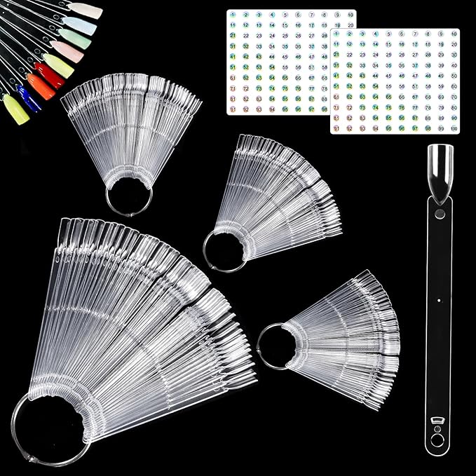 Allstarry 200 Pcs Clear Nail Swatch Sticks with Ring and Numbered Tip Flat head Shaped Nail Art Polish Display Tips, False Nail Sample Sticks, Sacks of Transparent Nail Practice-Tips for Manicure