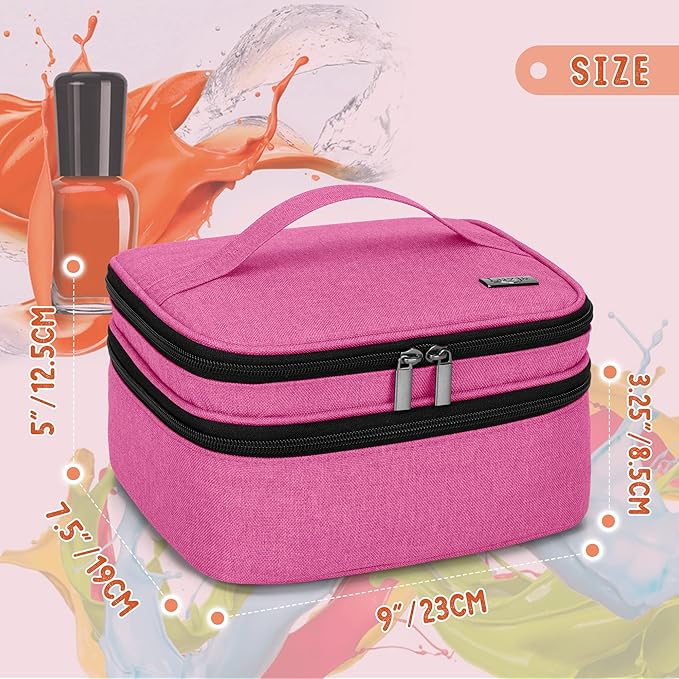 LUXJA Nail Polish Carrying Case - Holds 30 Bottles (15ml - 0.5 fl.oz), Double-layer Organizer for Nail Polish and Manicure Set, Pink (Bag Only)