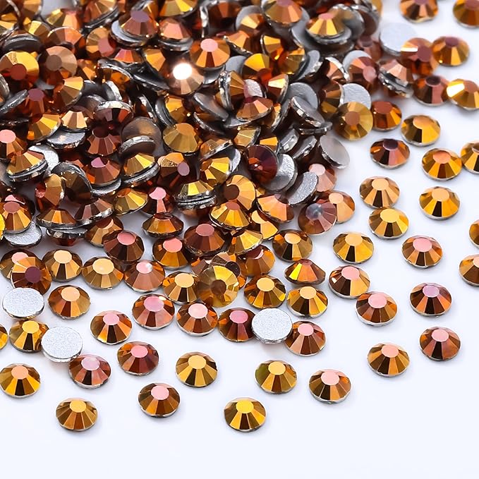 Gold Flatback Rhinestones, Glass Rhinestones for Nail Art and Craft, Glue Fix, Loose Crystal Gemstones(Gold, SS8, 1440pcs, 2.3-2.5mm)
