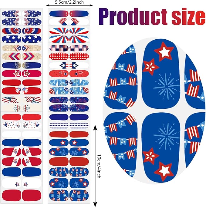 JERCLITY 224 Pieces 16 Sheets 4th of July Nail Wraps for Women Independence Day Polish Strips Patriotic American Flag Self-Adhesive Stickers With File for Memorial Day