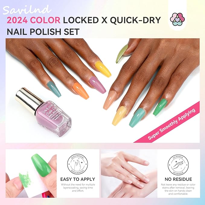 SAVILAND 36 Colors Nail Polish Set Quick Dry: Brown Black Glitter Locked X Tech Regular Nail Polish Kit Fingernail Polish with Top Base Polish Coat 39 Pcs Winter Gift for Christmas