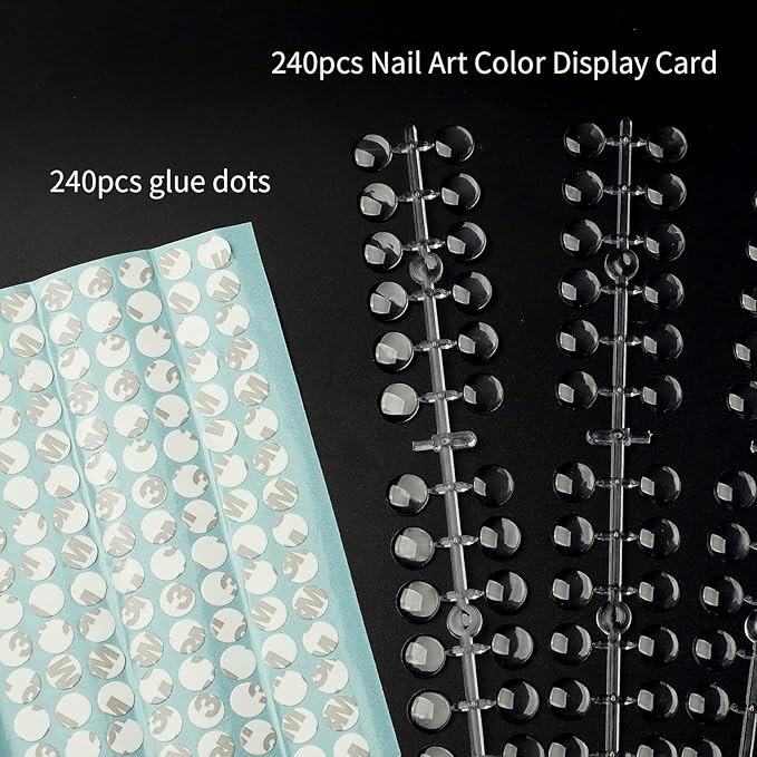 240 Pcs Round False Nail Display Tips- Transparent Nail Art Display Chart Nail Art Color Display Tips Tool Nail Swatch Sticks with Adhesive Sticker for Nail Polish Training Practicing Color Displaying