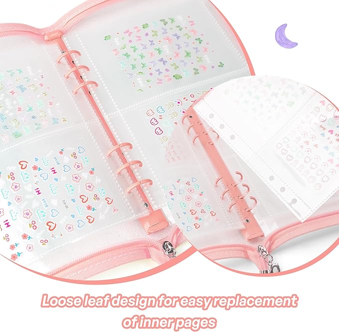 Nail Sticker Book Nail Art Organizer Display 40 Slots Sticker Storage Organizer Binder Empty Stickers Holder DIY Design Tools (pink)