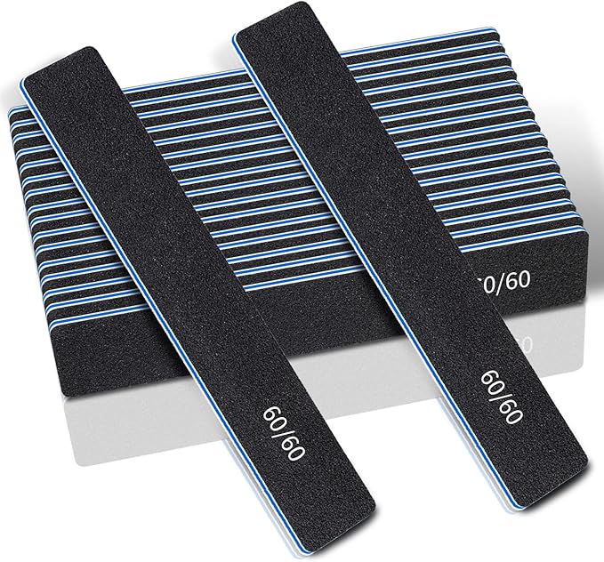 12 Pcs Professional Nail Files, 60/60 Grit Nail Files for Acrylic Nails Gel Nails, Double Sided Emery Board for Nails, Reusable & Washable Coarse Nail File for Home and Salon Use