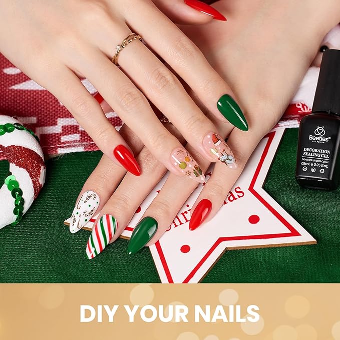 Beetles Green Red Gel Polish Set - Red Green Gel Polish Classic Spring Colors Soak off UV Led Lamp Needed Manicure Salon DIY Home Gifts for Women Girls Prelude of Celebration
