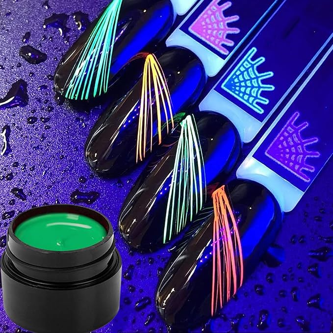 Vtrem 8ML 6 Colors Spider Gel Set with 5 PCs Double Ended Point Drill Drawing Brush Pen + Nail Rhinestones, Matrix Gel with Gel Paint Design Nail Art Kit Wire Drawing Nail Gel for Line
