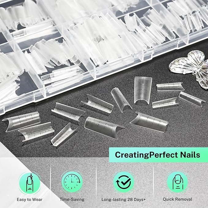 JODSONE Short Coffin Press on Flase Nail Tips for Extension Nail Tips Soft Gel Matte Half Cover Clear Gelly Nail Manicure 12 Sizes 360Pcs