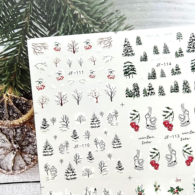12 Sheets Christmas Nail Stickers Decals for Nail Art Snowflake Christmas Tree Water Transfer Nail Stickers Winter Holiday Nail Art Supplies French Nail Decorations Xmas Nail Art Stickers for Women