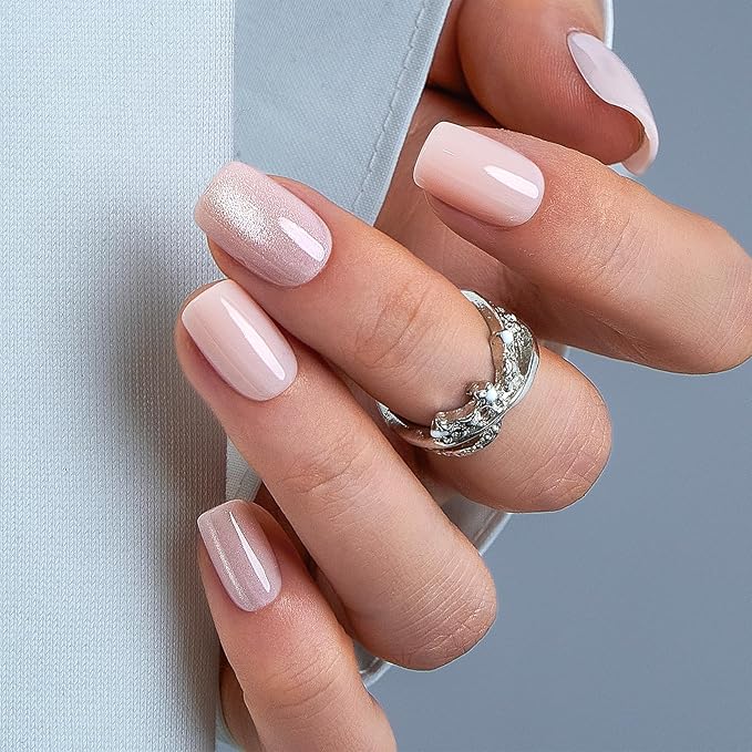 CurvLife Press On Nails – 30Pcs Soft Gel Fake Nails, Reusable Glue On Nail Kit with Adhesive Tabs, Natural Fit & Salon-Quality for Women & Girls (Gentle Veil)