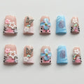 Luxury Press on Nails Short Duck Handmade 3D Unique Reusable ABS Material Fake Nails Pink French Tip False Nails with Designs Flower Butterfly Rhinestones Glossy Glue on Nail Thick Acrylic Nail(S)