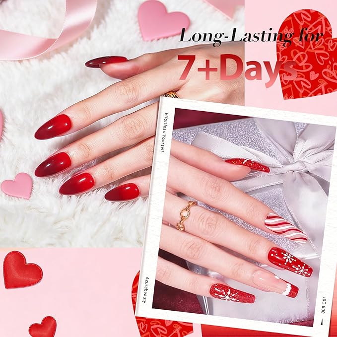AZUREBEAUTY Red Nail Polish Burgundy Quick Dry Natural Infinite Shine Nail Lacquer Fingernail Polish Strengthening Treatment Kit Salon-Quality for Women Valentine's Day Gift